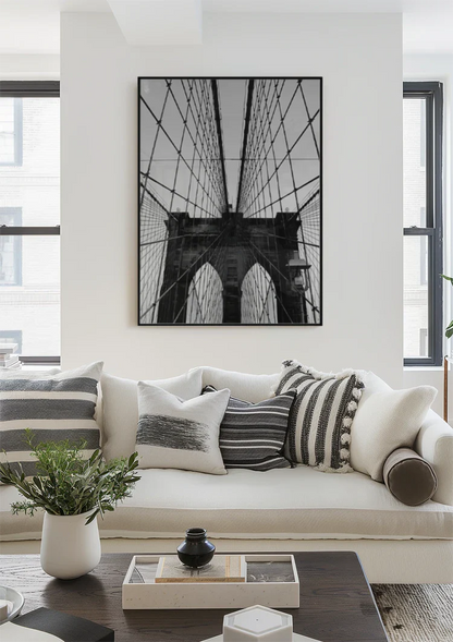 Brooklyn Bridge Kabel Brücke Turm Schwarz Weiß Fotografie Gemälde