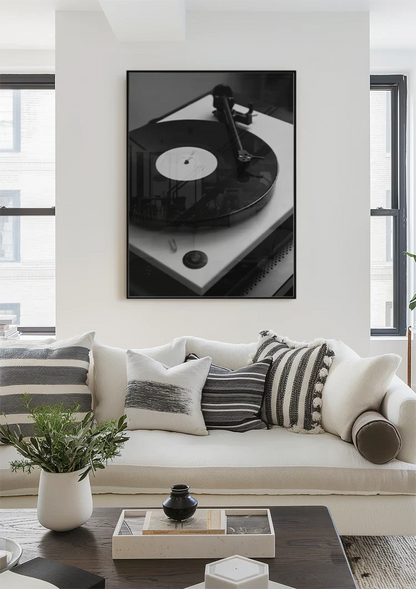 Klassischer Vinyl-Plattenspieler Schwarz-Weiß-Musik Retro-Gemälde