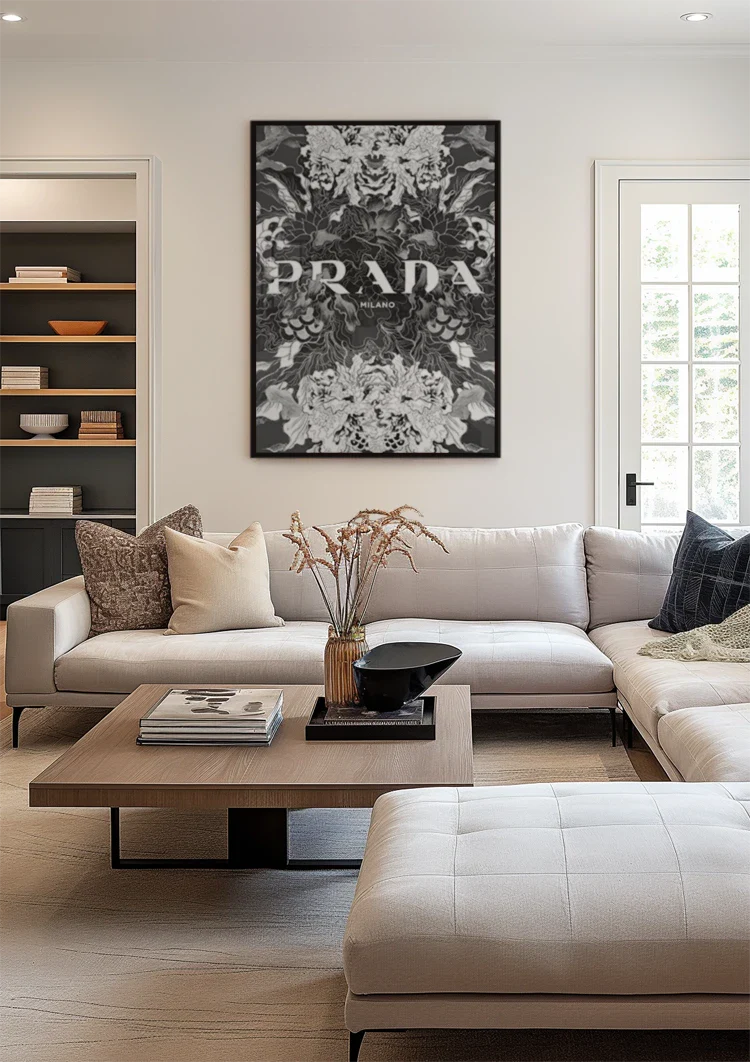 Intricaat Bloemenpatroon Zwart Wit Symmetrisch Botanisch Schilderij