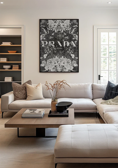 Intricaat Bloemenpatroon Zwart Wit Symmetrisch Botanisch Schilderij