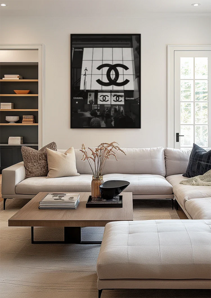 Illuminated Display Large Logo Evening Scene Black and White City Photography Painting