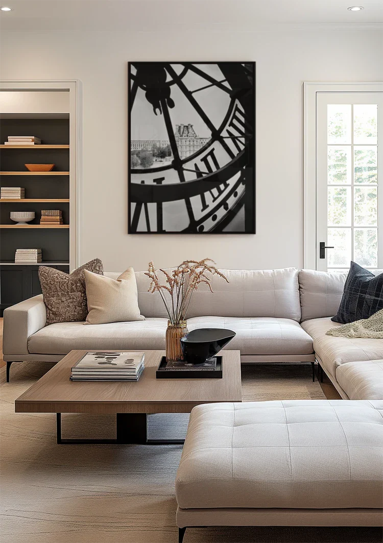 Clock Dial City View Paris Black and White Photography Painting