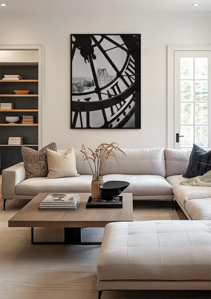Clock Dial City View Paris Black and White Photography Painting