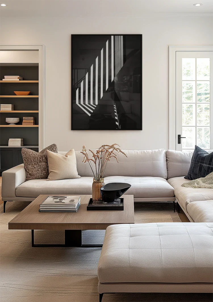 Architecturaal Lichtstrepen Schaduw Abstracte Zwart Wit Muur Schilderij