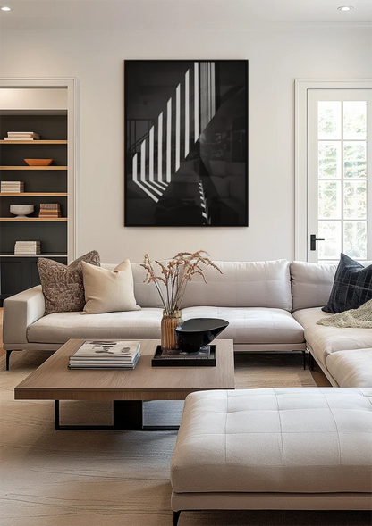 Architecturaal Lichtstrepen Schaduw Abstracte Zwart Wit Muur Schilderij