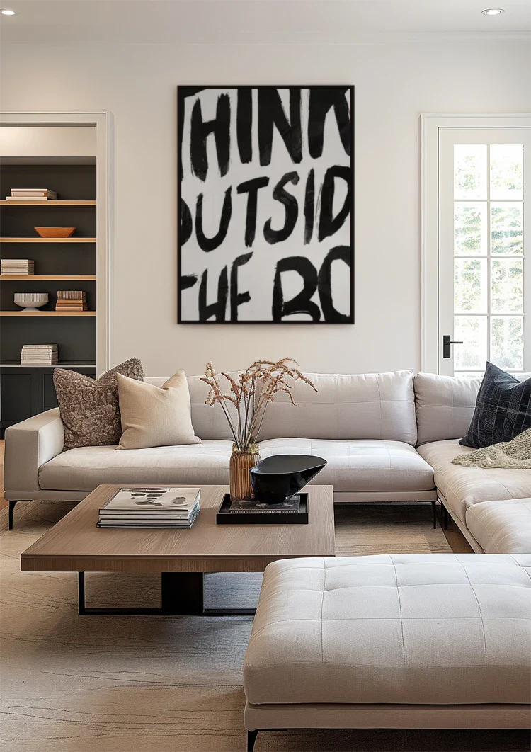 Think Outside The Box Zwarte Letters Wit Typografie Motivatie Schilderij