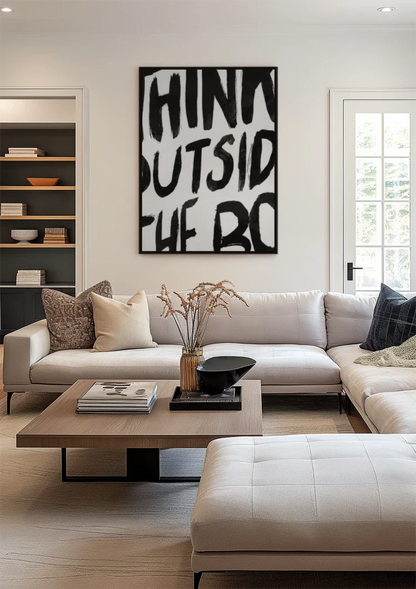 Think Outside The Box Zwarte Letters Wit Typografie Motivatie Schilderij