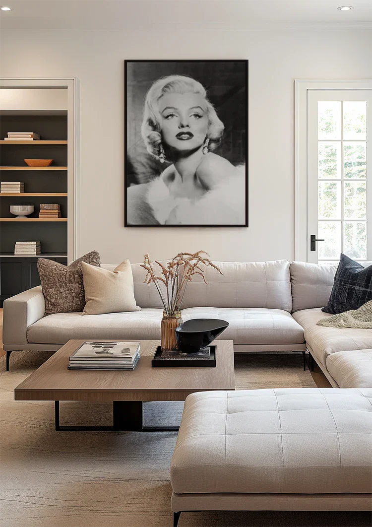 Marilyn Monroe Zwart Wit Klassiek Glamour Portret Schilderij