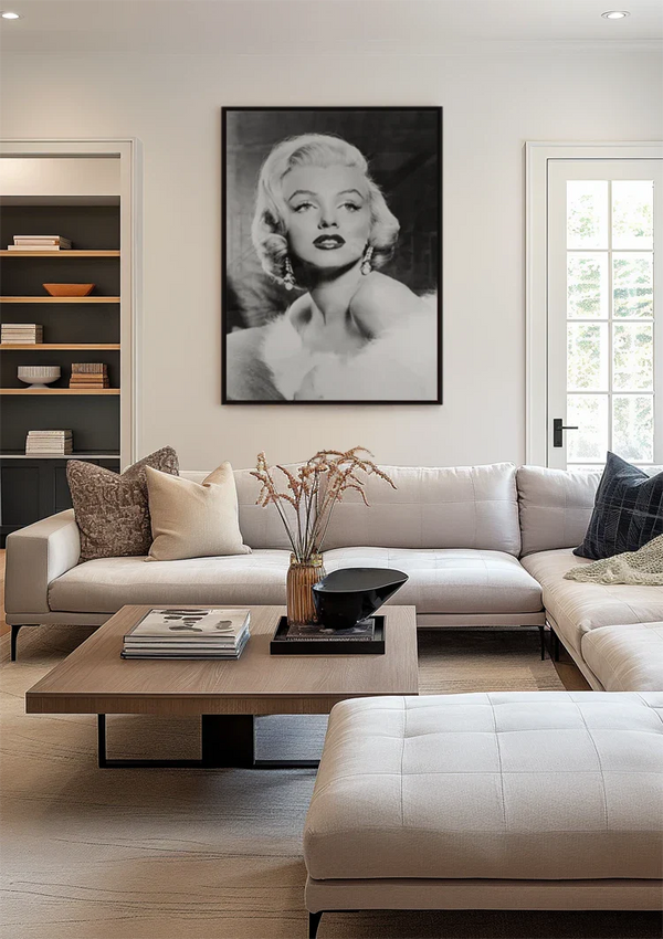Marilyn Monroe Zwart Wit Klassiek Glamour Portret Schilderij