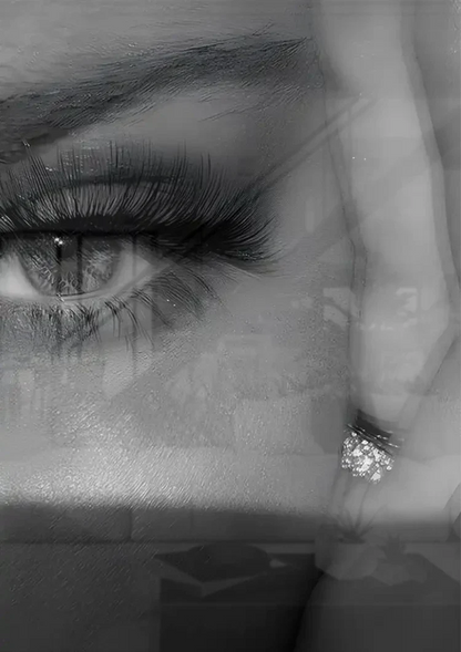 Woman's Eye Close-up Long Lashes Makeup Black and White Portrait Painting