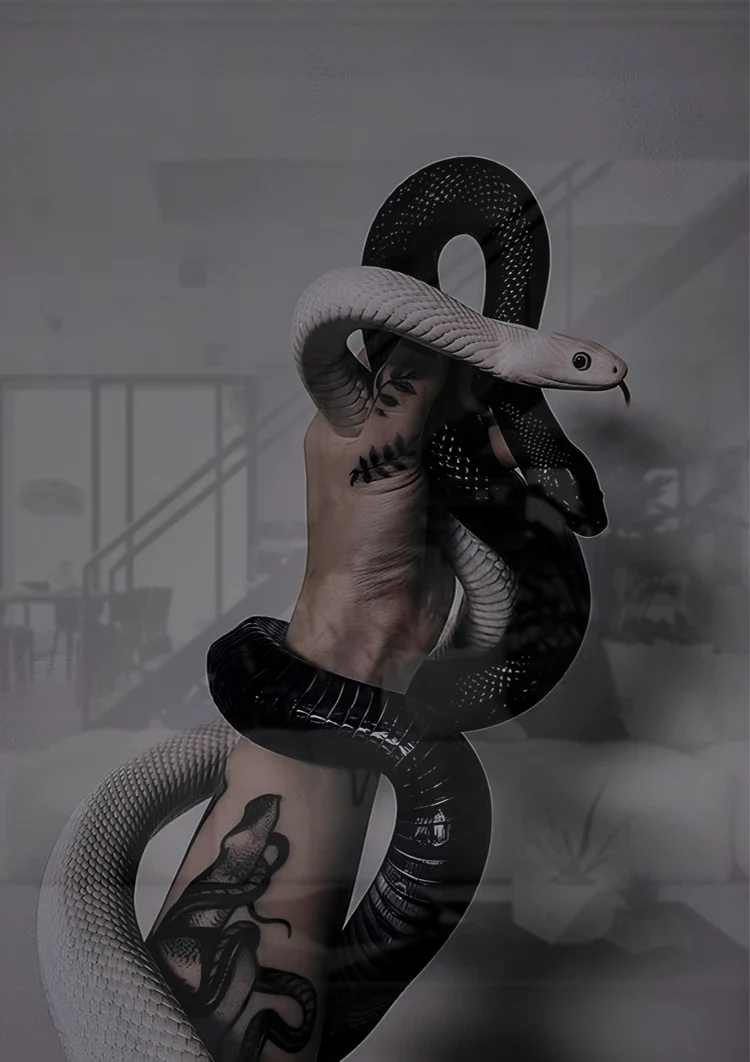 Schwarze Schlange Um Den Arm Tattoo Dunkles Dramatisches Gemälde