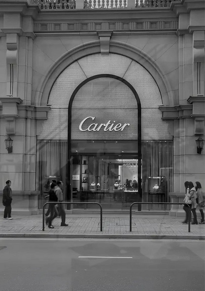 Cartier Store Fassade Fußgänger Luxus Schwarz-Weiß-Fotografie Gemälde