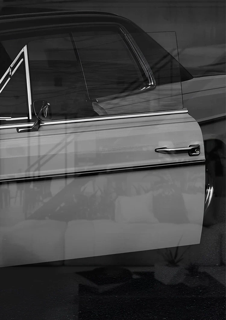 Vintage Klassisches Auto Schwarz-Weiß Seitenansicht Eleganz Gemälde