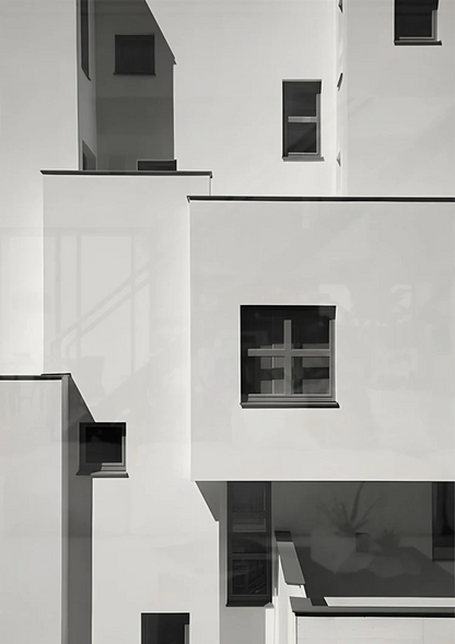 Weiße Fassaden Schwarze Fensterrahmen Moderne Architektur Schwarz-Weiß-Gemälde
