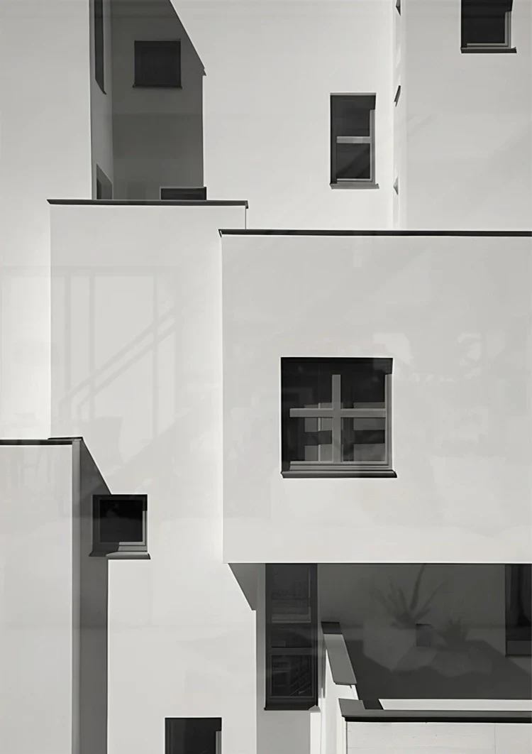 Weiße Fassaden Moderne Architektur Schwarz-Weiß-Gemälde