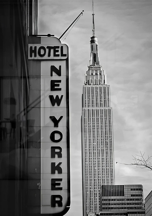Empire state building canvas schilderij aan de muur boven het bed in de slaapkamer