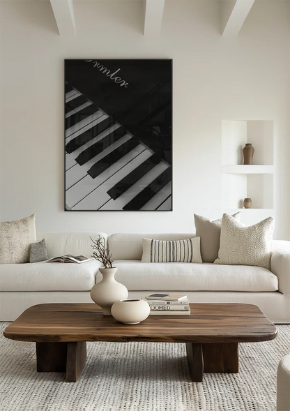 Close Up Pianotoetsen Zwart Wit Diagonaal Dramatisch Schilderij