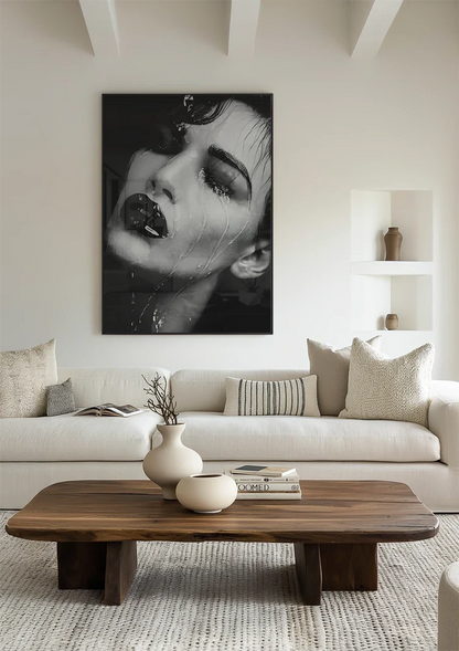 Female Portrait Wet Hair Water Droplets Black White Dramatic Painting