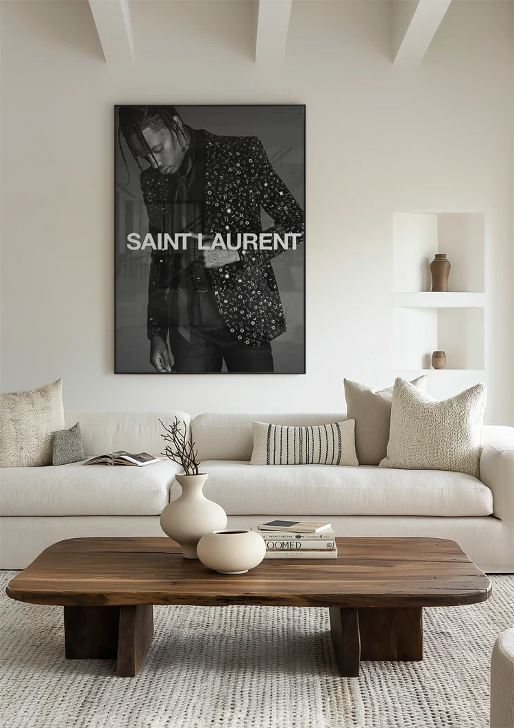 Man Geborduurde Luxe Jas Mode Logo Zwart Wit Portret Schilderij