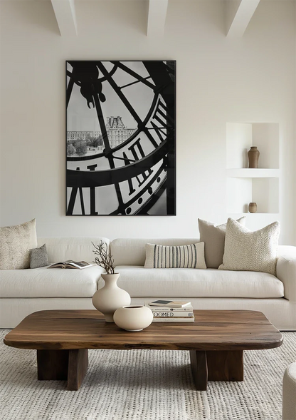 Clock Dial City View Paris Black and White Photography Painting