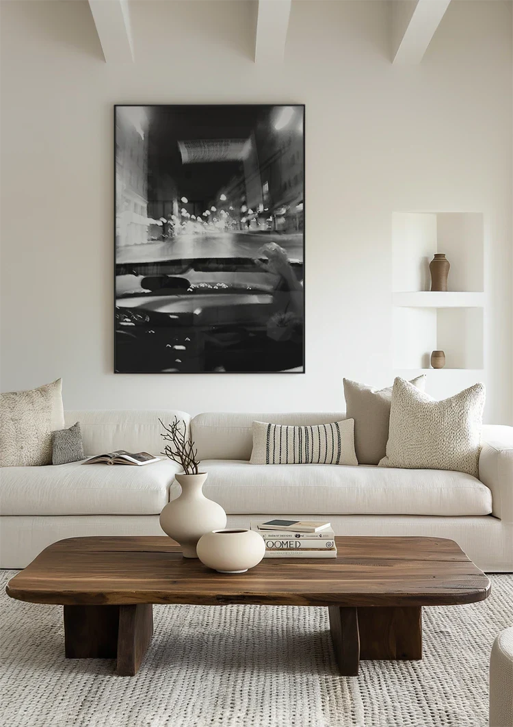 Aussicht Fahrendes Auto Nacht Straße Schwarz-Weiß-Fotografie Gemälde