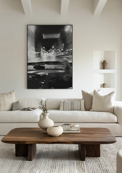 Aussicht Fahrendes Auto Nacht Straße Schwarz-Weiß-Fotografie Gemälde