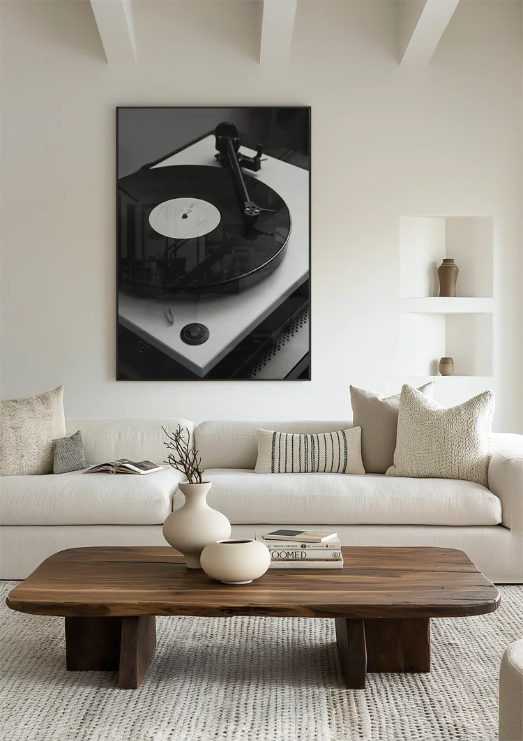 Klassischer Vinyl-Plattenspieler Schwarz-Weiß-Musik Retro-Gemälde