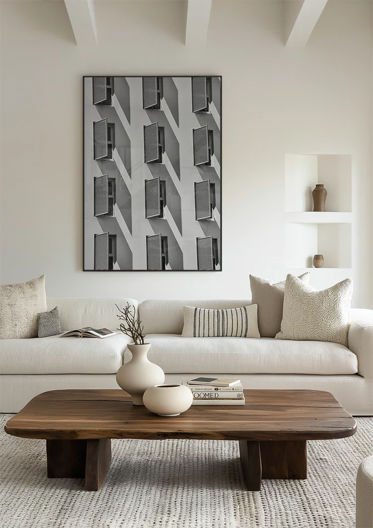 Gebäudefassade Fenster Geometrisches Muster Architektur Schwarz-Weiß-Fotografie Gemälde