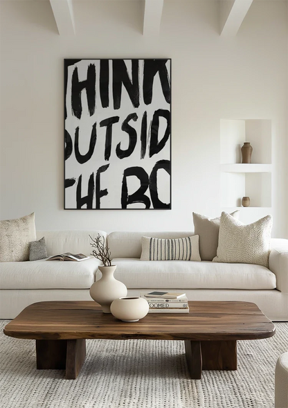 Think Outside The Box Zwarte Letters Wit Typografie Motivatie Schilderij